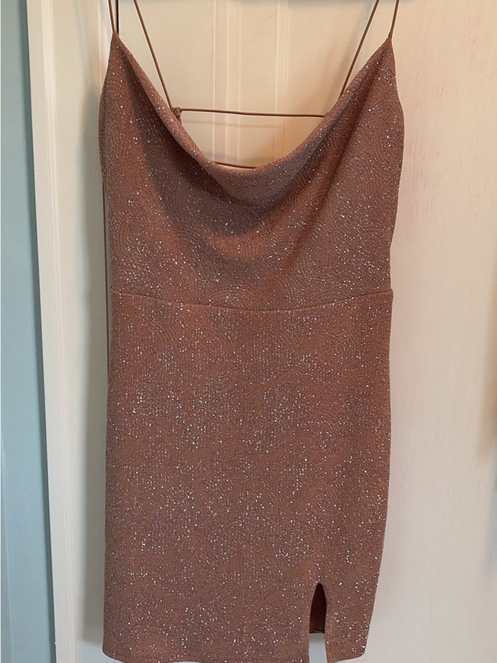 Dry Goods Rose Gold Sparkle Cowl Mini Dress